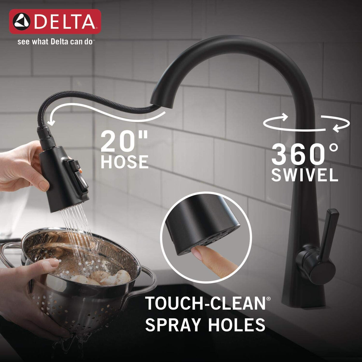 Delta Lenta Matte Black Kitchen Faucet with Pull Down Sprayer, Modern Single Hole Kitchen Sink Faucet, Single Handle, Matte Black 19802Z-BL-DST