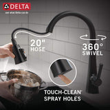 Delta Lenta Matte Black Kitchen Faucet with Pull Down Sprayer, Modern Single Hole Kitchen Sink Faucet, Single Handle, Matte Black 19802Z-BL-DST