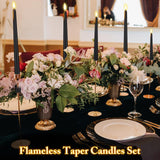 Rossesay 24 Pcs Flameless LED Taper Candles Battery Operated Candles 8.58'', 9.69'', 10.98'', 12.91'', 12.8'' Flameless Candlesticks Flickering for Halloween Christmas Church Wedding(Black)