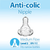 Dr. Brown’s Natural Flow Level 2 & Level 3 Narrow Baby Bottle Silicone Nipples, Medium-Fast Flow, 6m+, 100% Silicone Bottle Nipple, 6 Pack