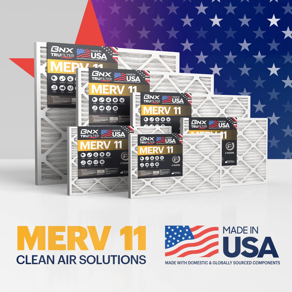 BNX TruFilter 20x22x1 Air Filter MERV 11 (12-Pack)- MADE IN USA - Allergen Defense Electrostatic Pleated Air Conditioner HVAC AC Furnace Filters for Allergies, Dust, Pet, Smoke, Allergy MPR 1200 FPR 7