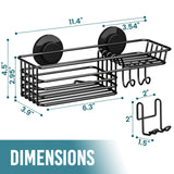TAILI Shower Caddy Suction Cup with Hooks and Soap holder, Heavy Duty Bathroom Shower Organizer, No Drilling Bathroom Holder with Large Capacity, Metal Black Storage Basket