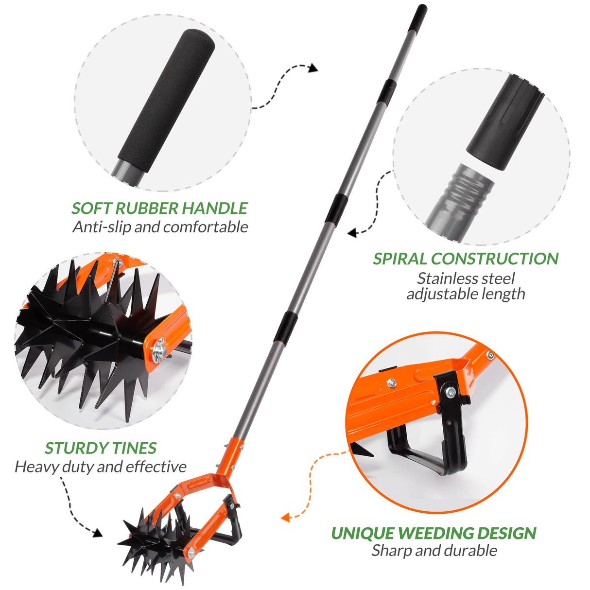 Walensee Rotary Cultivator Garden Tool, 2-in-1 Hand Tiller & Weeder