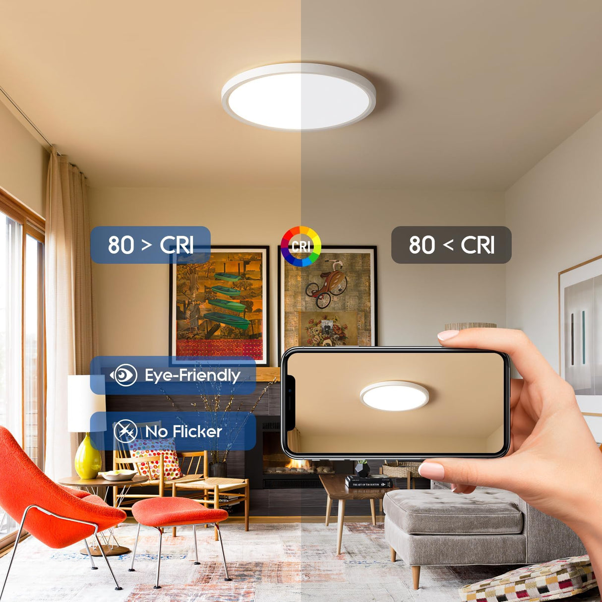 6 Pack 12 Inch Hardwired Dimmable LED Flush Mount Ceiling Light Fixtures, 24W 2640LM 3000K/4000K/5000K, House Upgrade Led Lights for Bedroom Hallway Laundry Room Rental Units, 240W Equiv., Black