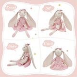 Mikee Fluffie 15" Bunny Stuffed Animal for Girls, Plush Toy Doll -Wearing Pink Plaid Dress,Cute Doll Set Dress Up for 3 4 5 Year Old Girl - Gift for Little Girl, Birthday, Easter,Christmas…