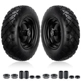 Upgraded 16" Flat Free Wheelbarrow Tire and Wheel, 4.80/4.00-8 Heavy Duty Solid Tire with 5/8" & 3/4" Bearings, 3"-7" Adjustable Hub - Universal for Wheelbarrows, Garden Trailer/Hand Truck - Black