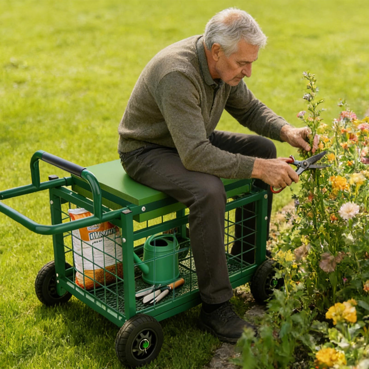 Extra-Large Rolling Garden Cart and Kneeler, 4-in-1 Garden Seat with Wheels