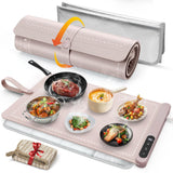 FYY Warming Mat for Food with Heat Resistant Pad, Prevent Countertop Cracks, Keep Meal Warm, Rapid and Full Surface Heating, 6 Temp Settings, 6H Timer, Upgraded Rollable Portable Food Warmer Mat Pink