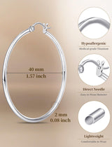 Limerencia Large Titanium Hoop Earrings for Women Hypoallergenic Thin Round Earrings F136 Implant Grade Titanium Hoops for Sensitive Ears(40mm Shiny Grey)