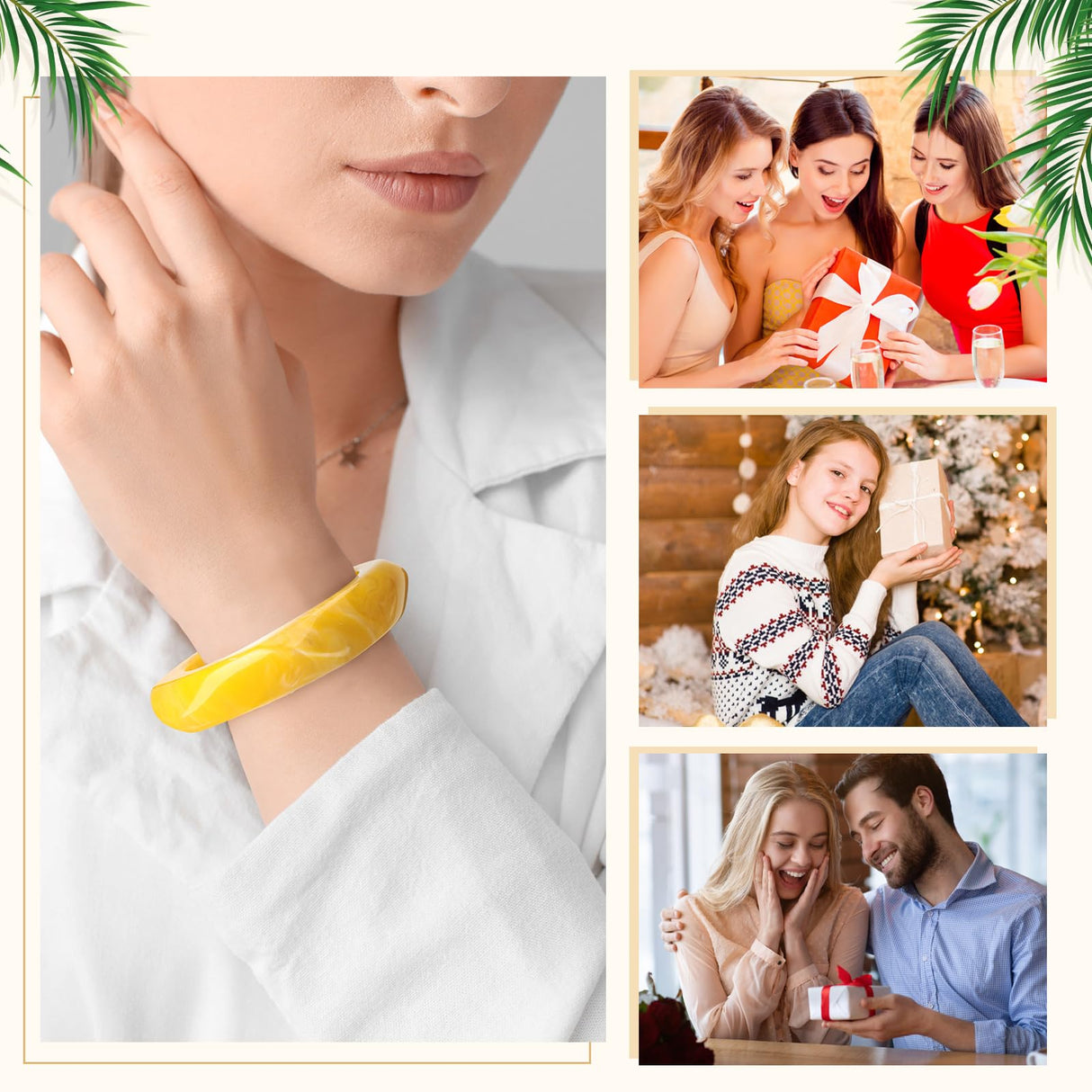 Landical 4 Pcs Colorful Square Acrylic Resin Bangle Bracelet Wide Geometric Irregular Wristbands Women(Classic Colors)