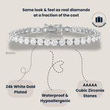 KISPER Tennis Bracelets for Women 14k White Gold Plated Round Cut CZ