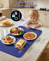 Warming Mat for Food, Electric Warming Tray for Dishes, Portable Heating Pad with 6 Hours Shut-Off, Silicone Food Warmer for Buffet, Party and Countertop with 4 Temperature Levels and Smart Timer