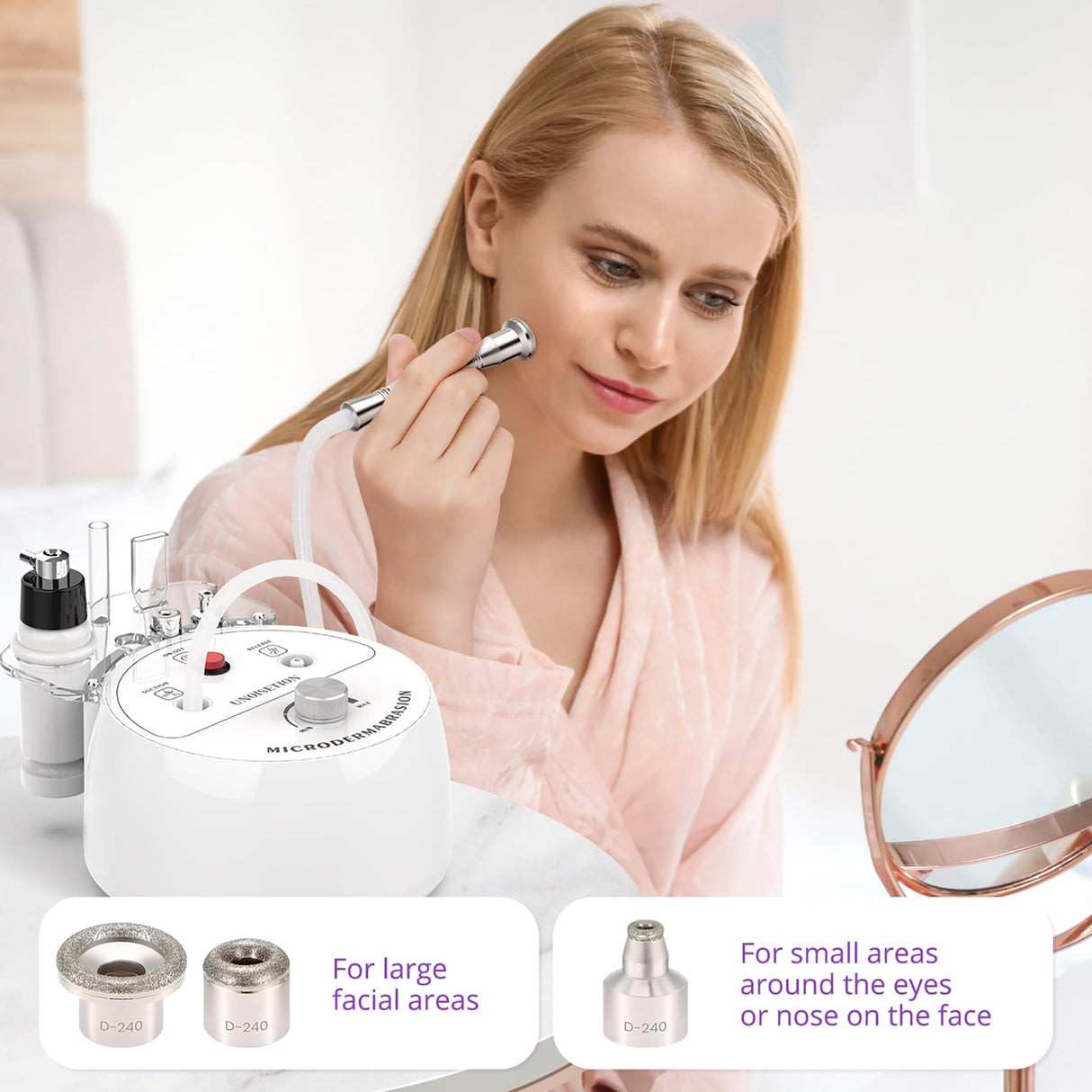 Diamond Microdermabrasion Machine, UNOISETION 3 in 1 Dermabrasion Facial Machine for Exfoliation & Blackhead Removal, Home Use Facial Skin Care Device