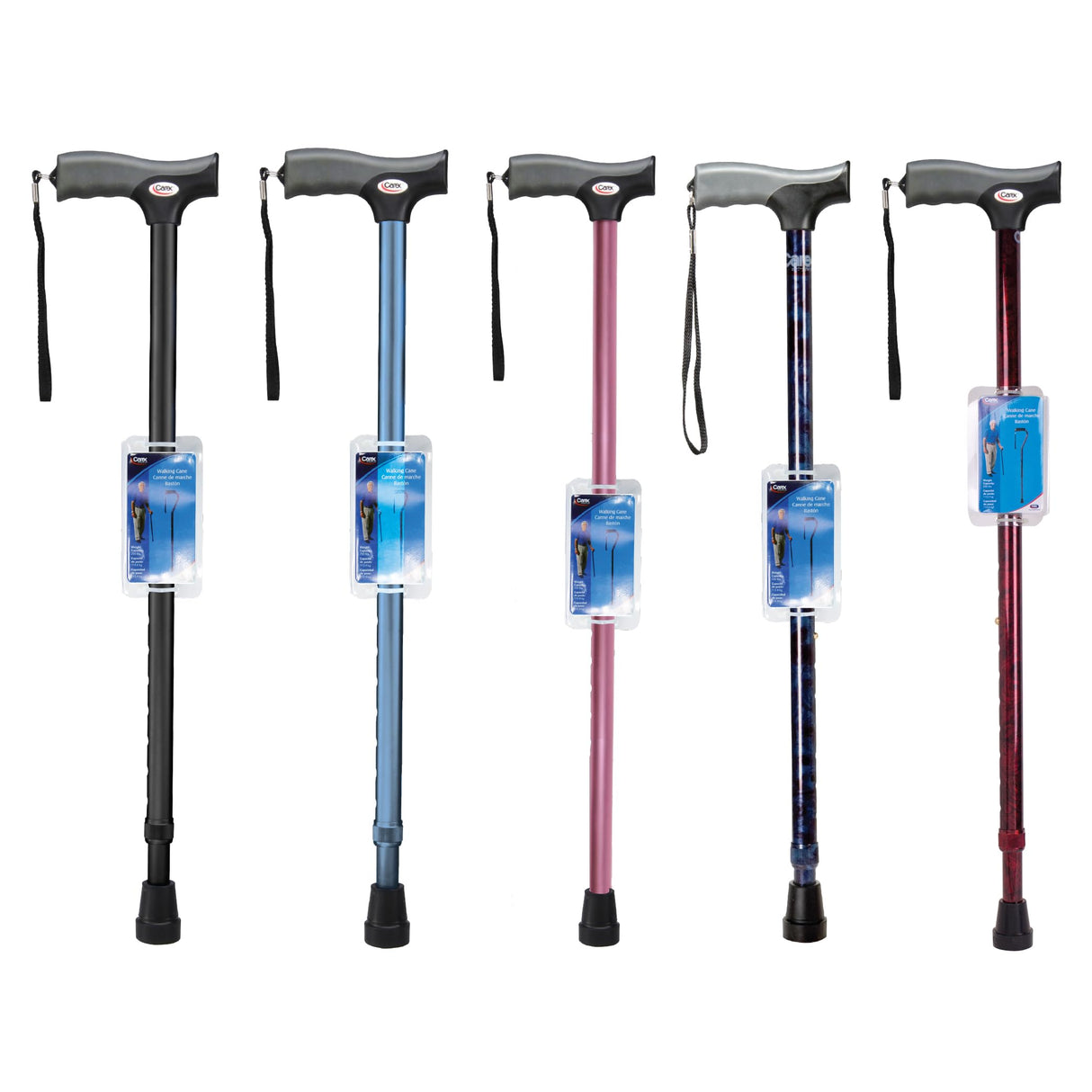 Carex Soft Grip Walking Cane - Height Adjustable Cane With Wrist Strap - Latex Free Soft Cushion Handle, Metallic Blue