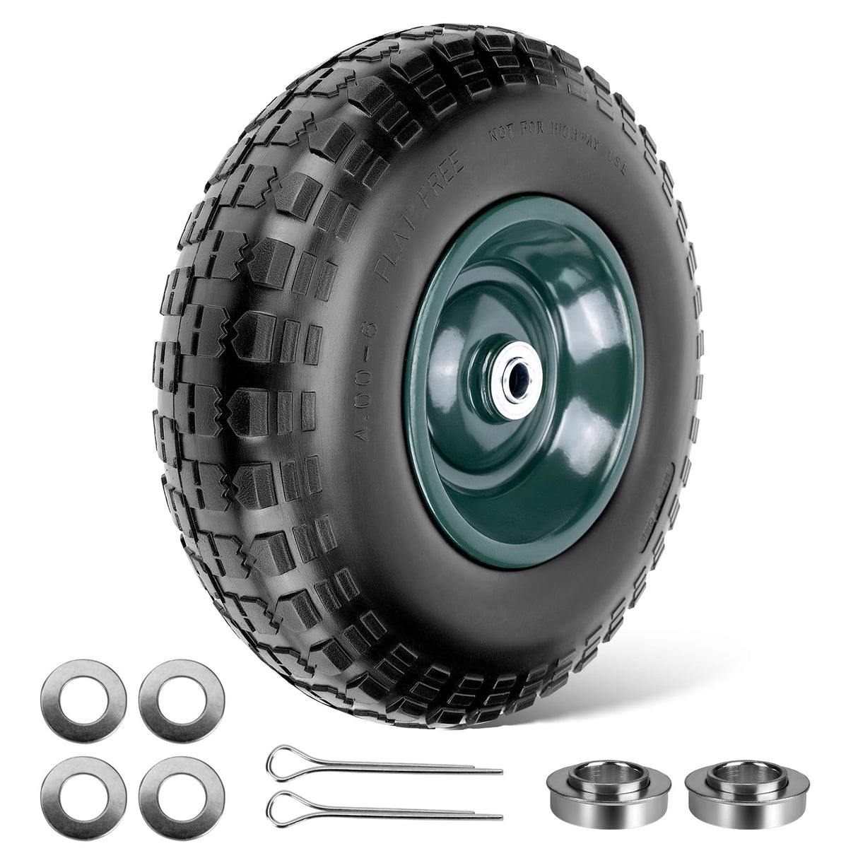 Taifa 1 PC 13 Inch 4.00-6 with 5/8'' & 3/4'' Bearings Rubber Solid Flat Free Replacement Tires and Wheels, Air Less Wheel for Wheelbarrow/Wagon/Hand Truck/Trolley/Garden Scooter etc.