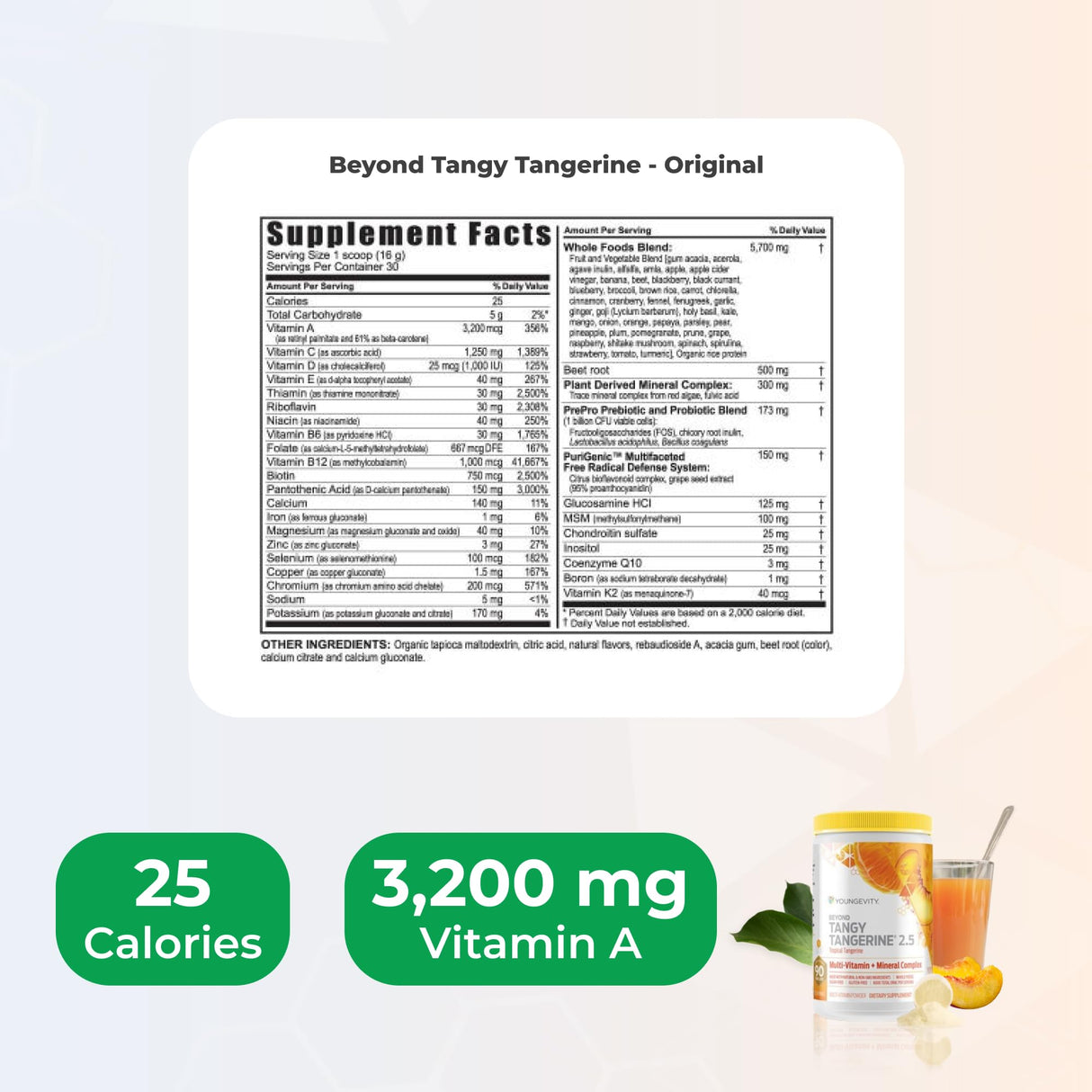 Youngevity Beyond Tangy Tangerine 2.5 Tropical Tangerine Ultimate Multi-Vitamin & Mineral Complex - Made with Natural & Whole Foods | 8,000 ORAC