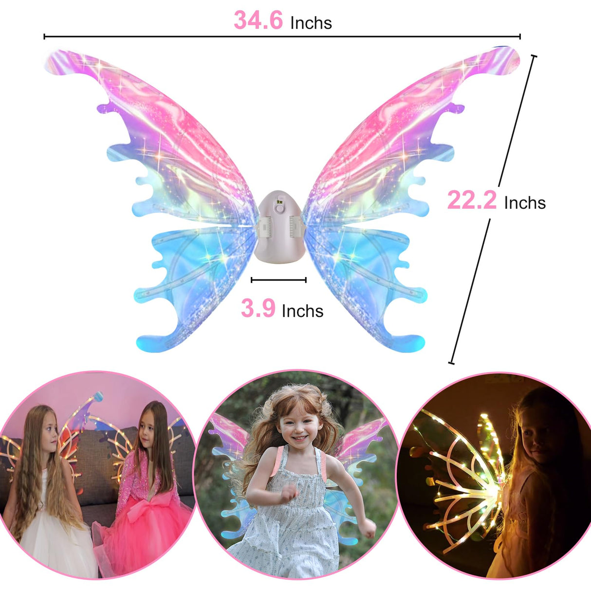 Kardeep Electric Fairy Wings for Girls, Moving Butterfly Wings with LED Lights and Music, light up fairy wings for Dogs for Birthday Halloween Christmas and Party Cosplay Dress Up Attire