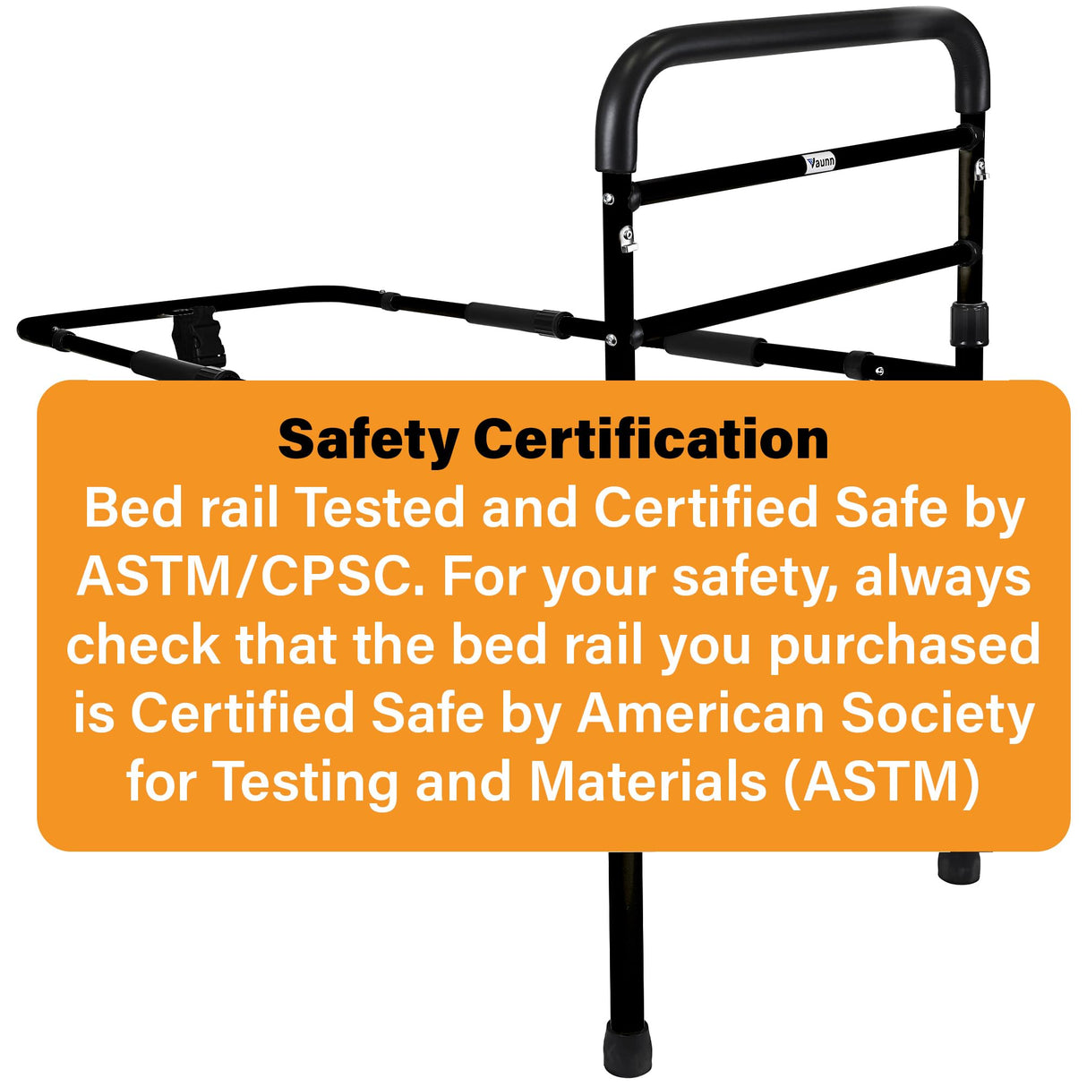 Vaunn Medical New Adjustable Bed Assist Rail Handle (Passed ASTM F3186–17 Safety Standard) and Hand Guard Grab Bar, Bedside Safety and Stability (Tool-Free Assembly) (Black)