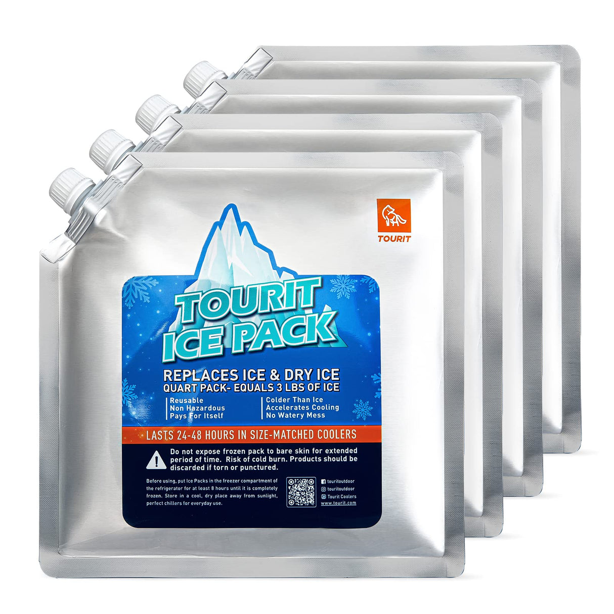 TOURIT Reusable Ice Pack for Coolers, 4 Pack Long Lasting Ice Packs for Cooler Bag Lunch Bags/Boxes, Freezer Packs for Coolers