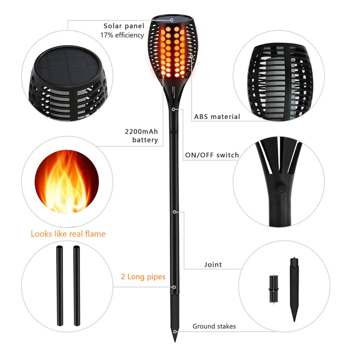 Aityvert Upgraded Solar Torch Lights 43 inches Flickering Dancing Flames Waterproof Outdoor Landscape Decorations Lighting Dusk to Dawn Auto On/Off Solar Lights for Halloween Christmas 2-Pack