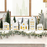 Christmas Decorations - Christmas Village Sets of 5 Lighted Ceramic Houses with Remote Control & 9 Trees - Indoor White Xmas Holiday Rustic Unique Decor for Home Table Room Farmhouse Decoration