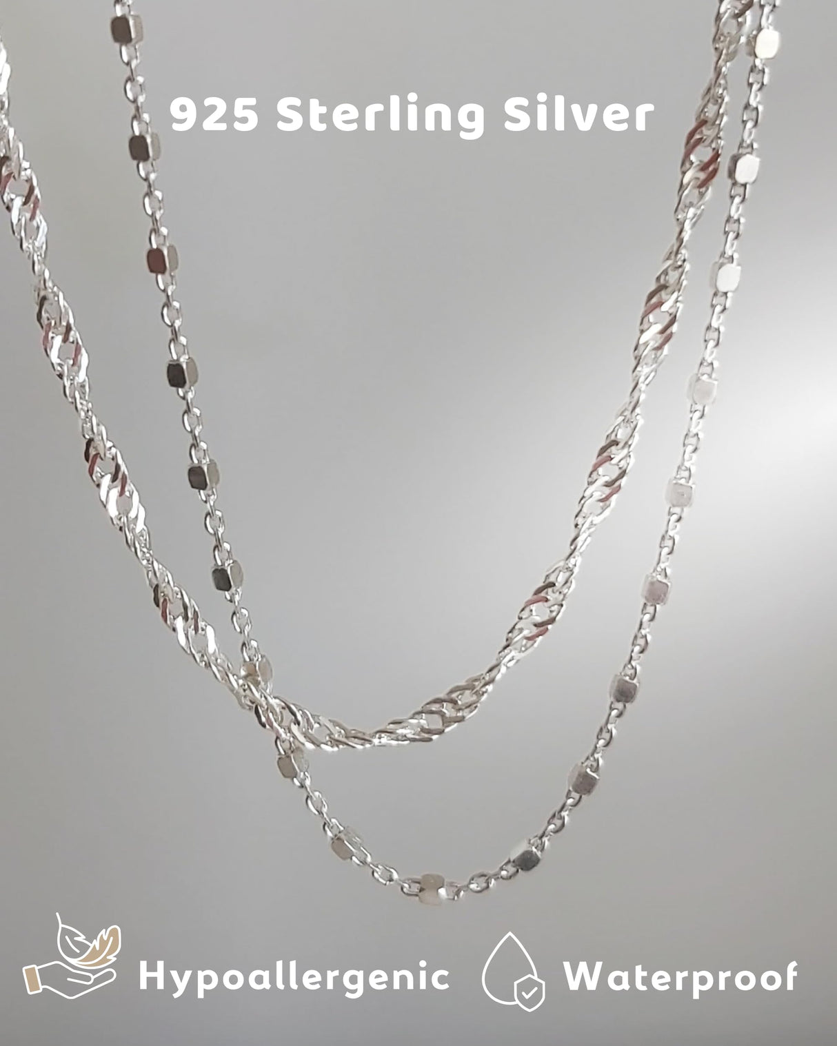Annika Bella Double Stranded Sterling Silver Bracelet for Women, Dainty Waterproof Chain Bracelet for Women, Teen (Twirl & Satellite Chains)