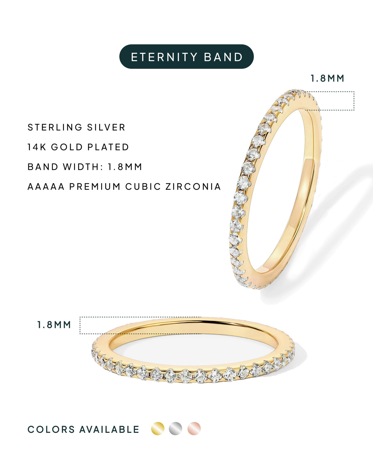PAVOI 14K Yellow Gold Plated 925 Sterling Silver Stackable CZ Ring