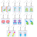 Highergo 8 Pairs Mahjong Drop Earrings for Women Handmade Resin Dangle Earrings with Hook Closure Funny Jewelry Gift for Mahjong Tile Lovers Birthday
