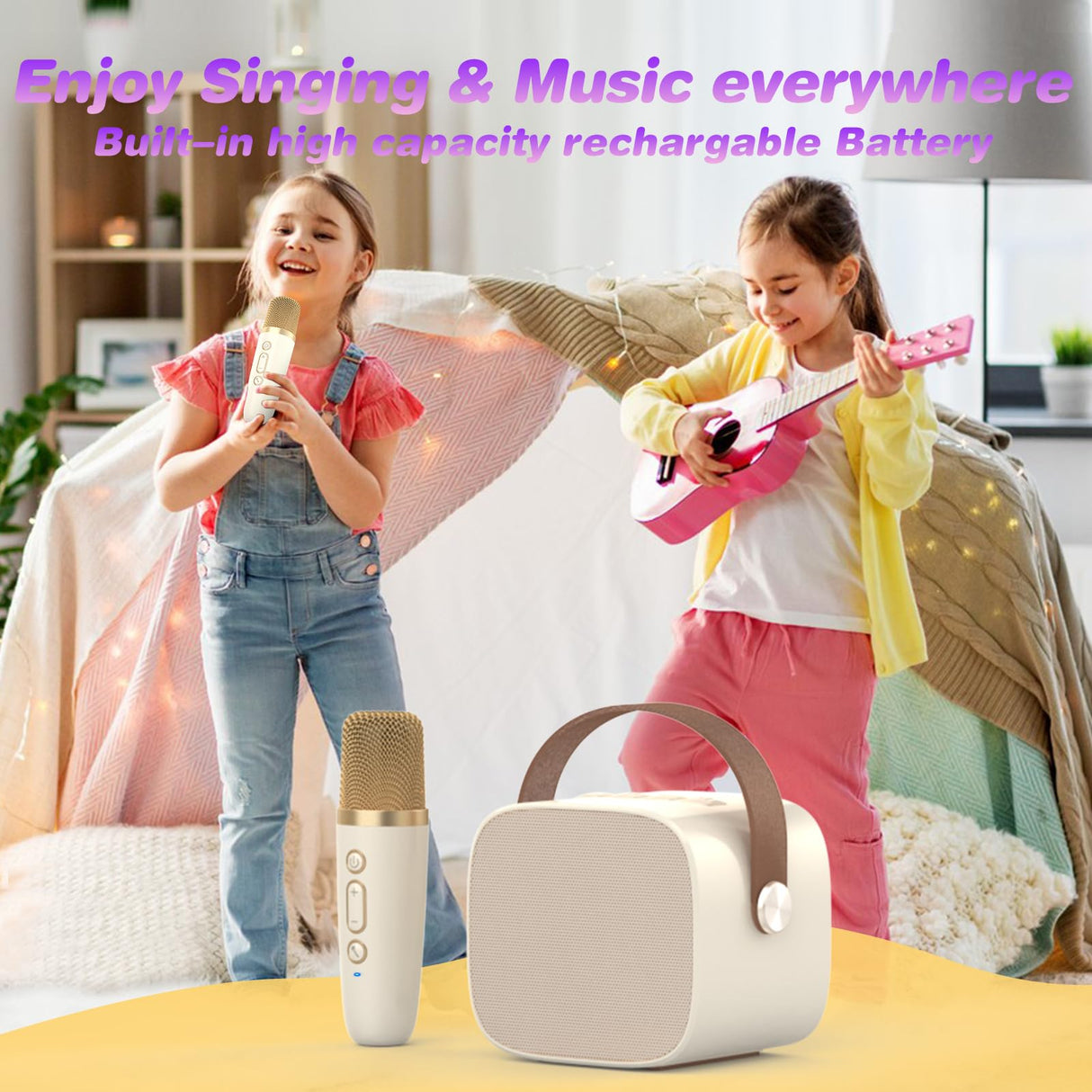 MEGUO Mini Karaoke Machine Microphone,Fun Toys Christmas Birthday Gifts for Adult Kids/Toddler Boys Girls 3 4 5 6 7 8 9 10 11 12+,Portable Bluetooth Speaker with 2 Wireless Microphone