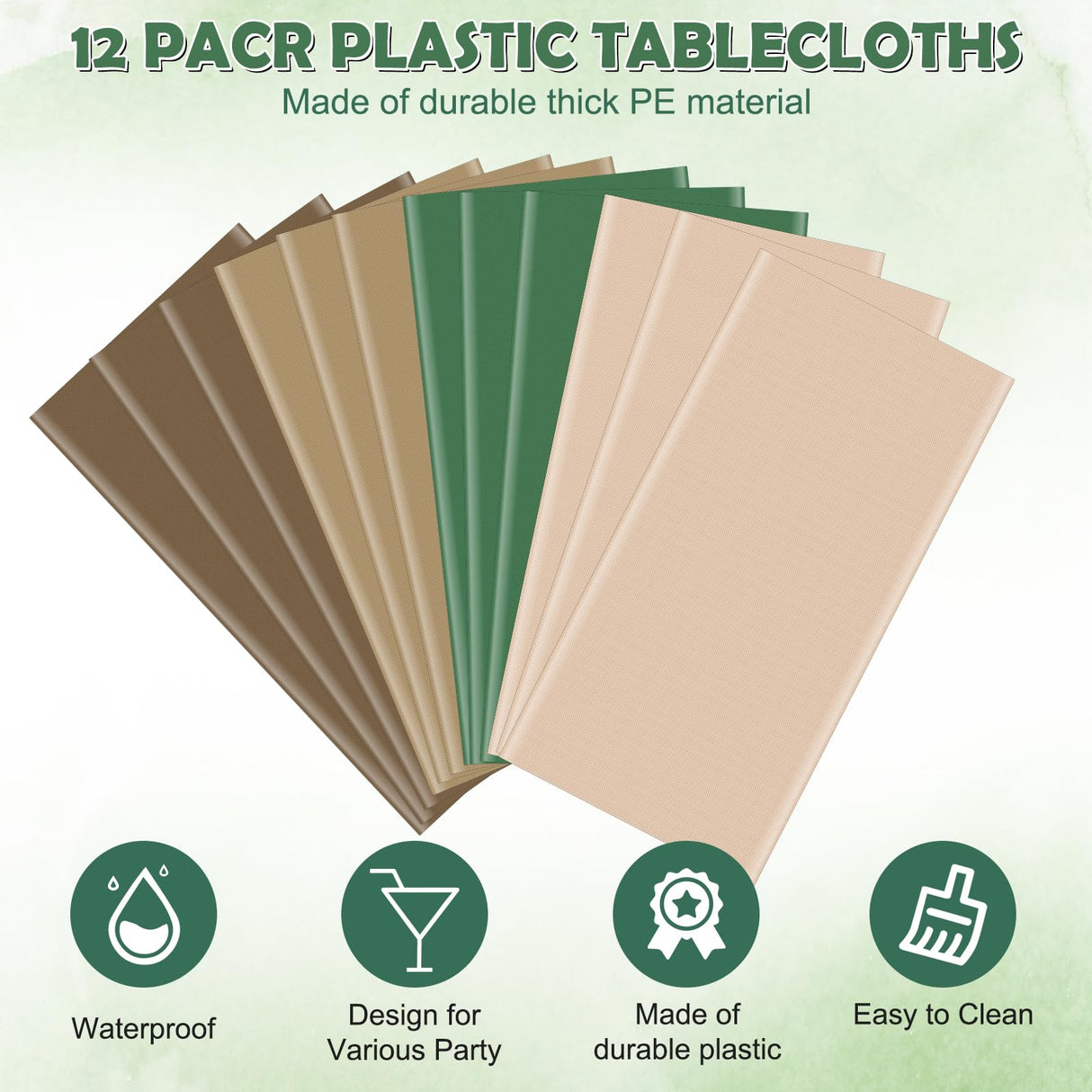 12 Pack Sage Green and Brown Plastic Tablecloth for Rectangle Tables, Safari Baby Shower Disposable Table Cover, Mallard Duck Camo Table Cloth for Jungle Forest Christmas Picnic Woodland Party Decor