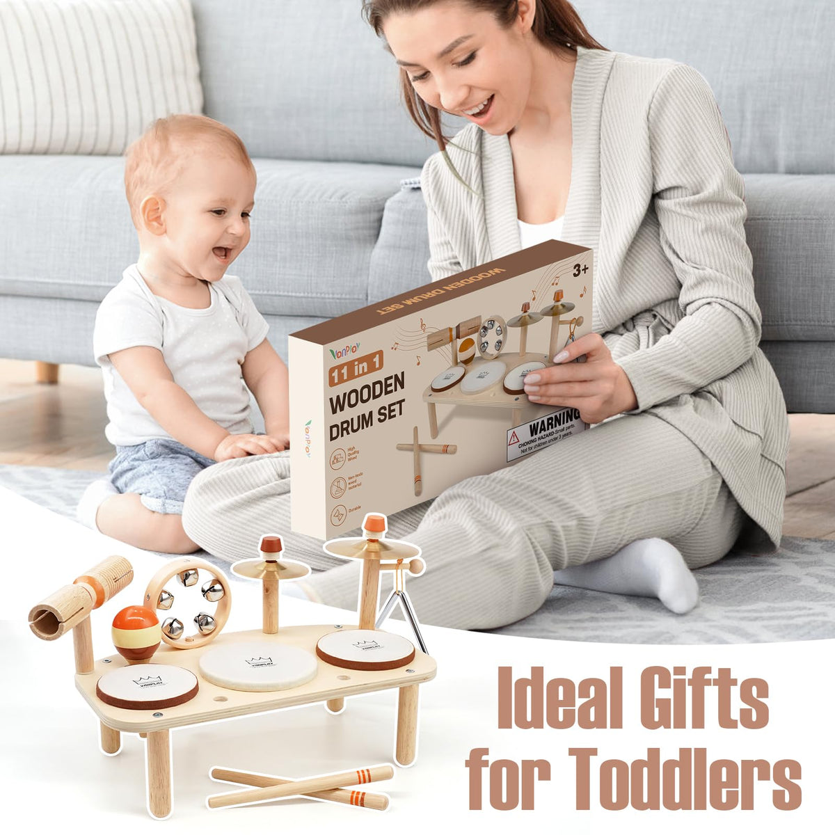 Vanplay Kids Drum Set, Montessori Toys for 2 3 Year Old Boy Girl Gifts