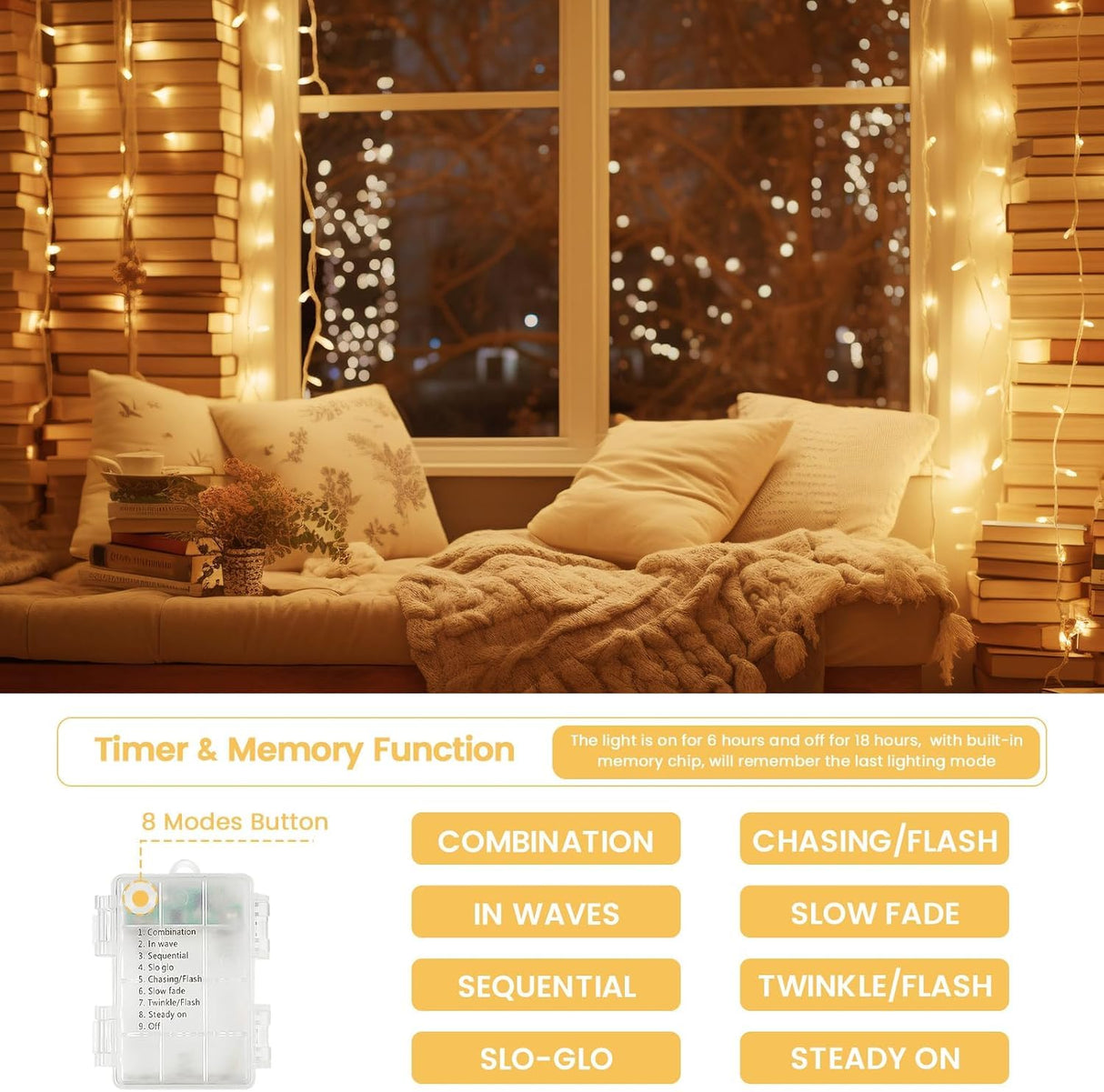 4 Pack Christmas String Lights Battery Operated with Timer, 132FT 400 LED Waterproof Twinkle Lights, 8 Modes Fairy Light for Indoor and Outdoor Bedroom Garland Tree Christmas Decorations (Warm White)