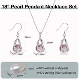 HENGSHENG Pearl Jewelry Set For Women S925 Sterling Silver Necklace & Earrings Set Freshwater Pearl Pendant Cage Set for Wedding Anniversary Prom Birthday Gift - Silvery Purple