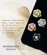 Black Gold Plated Sterling Silver Rose Flower Earring Studs, Hypoallergenic & Nickel Free Earrings for Women(9mm)