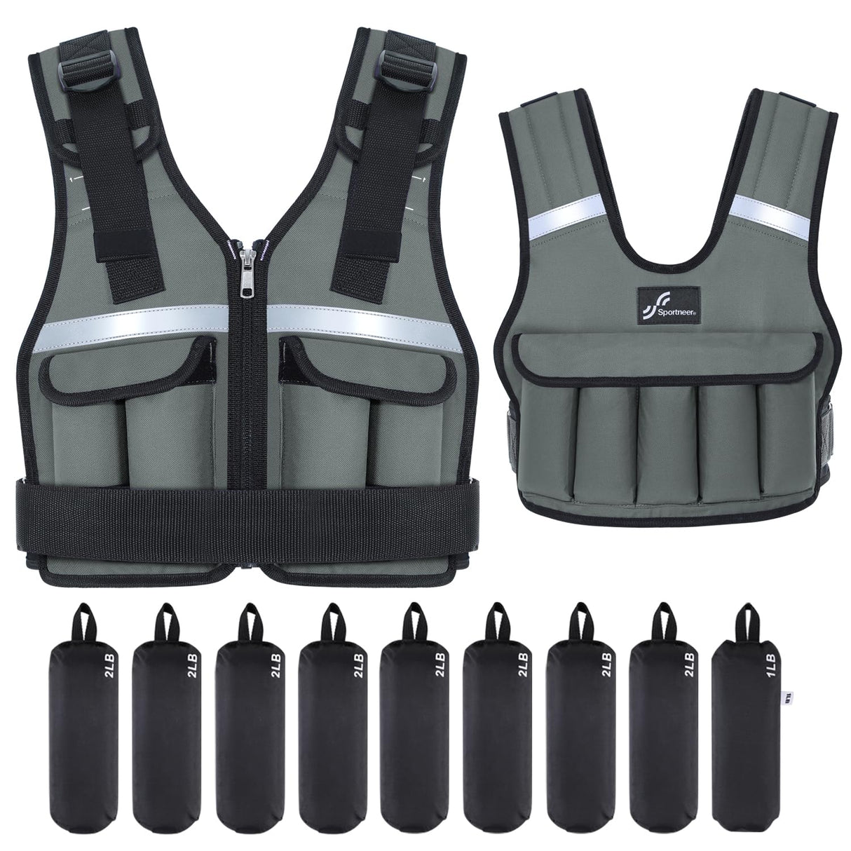 Adjustable Weighted Vest Weights Set: Sportneer 2-18 lbs/2-42 lbs Body Weight Vests 16 In 1 Fast Adjust Running Vest for Men Women Gym Home Workout Fitness Strength Training 2-18/42 lbs Removable
