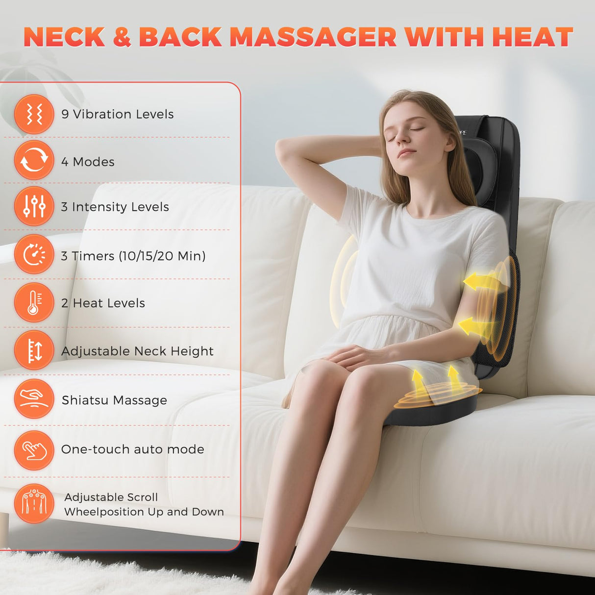 Shiatsu Neck and Back Massager with Heat, 4D Kneading Back Massager for Pain Relief Deep Tissue, Comfortable Back Massage for Chair, Massager for Home Office, Christmas Gifts for Women Men Parents