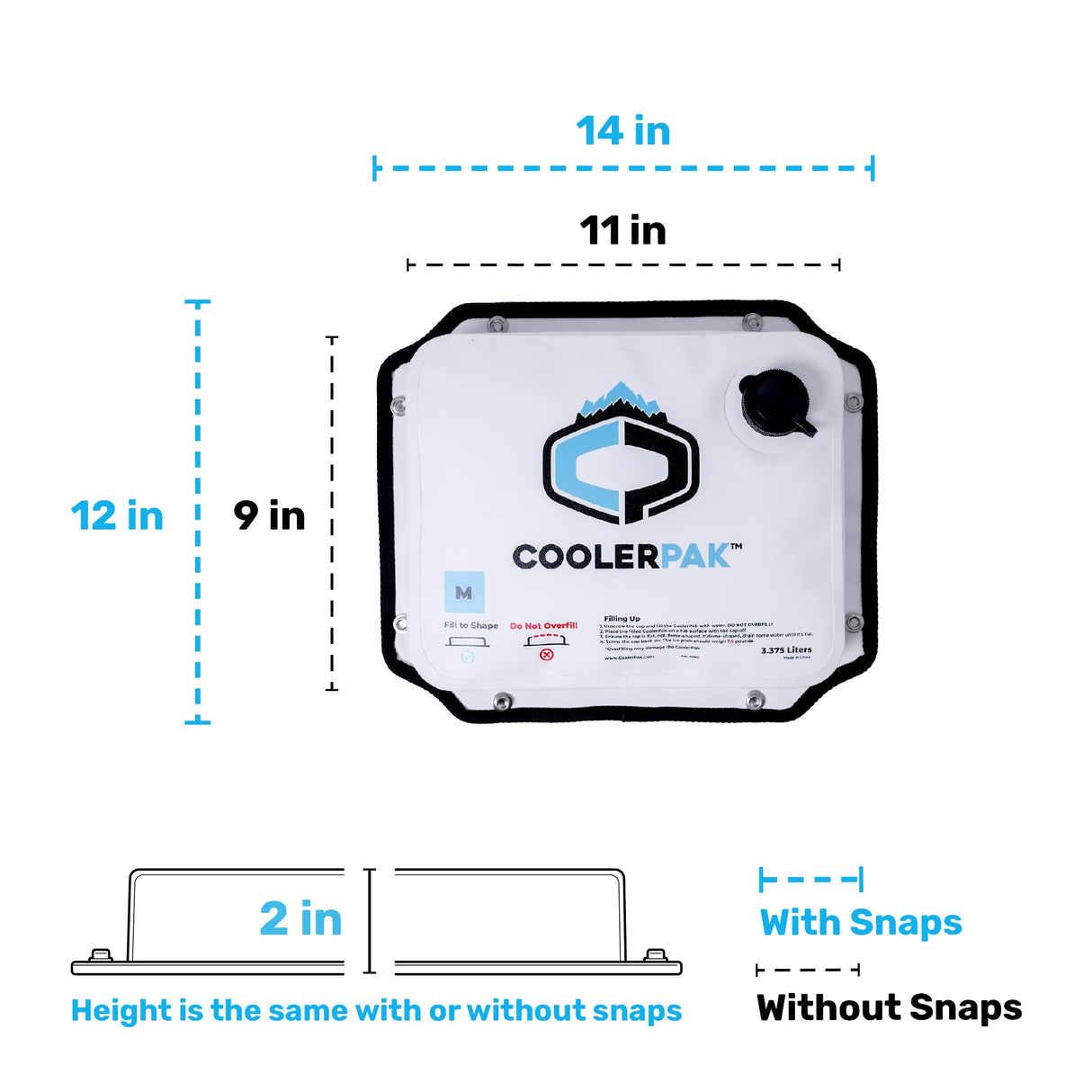CoolerPak 7lb Refillable Reusable Ice Pack - Stainless Snaps - Cold for Days - Non-Toxic, Leakproof, Suitable for Potable Drinking Water & Cold Plunge - Built Tough, Roll Up for Easy Storage