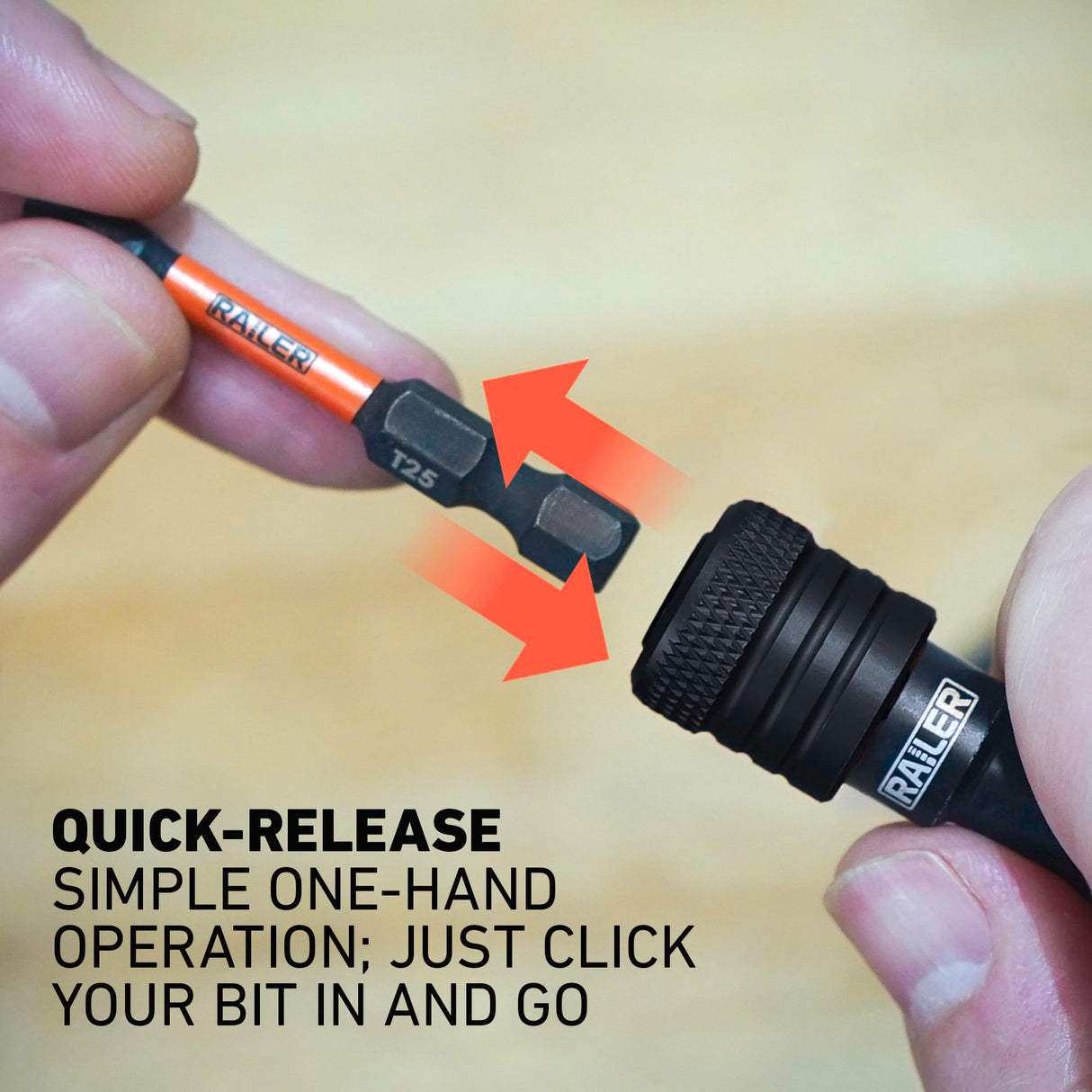 Railer Bit Holder Keychain 5pc - 1/4 inch Hex Shank Aluminum Alloy Bit Holders - Quick Release Bit Holder for Nut Driver, Screwdriver & Drill Bits w/Carabiner - Tool Gifts for Men