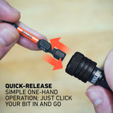 Railer Bit Holder Keychain 5pc - 1/4 inch Hex Shank Aluminum Alloy Bit Holders - Quick Release Bit Holder for Nut Driver, Screwdriver & Drill Bits w/Carabiner - Tool Gifts for Men