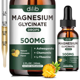 dilib Magnesium Glycinate 500mg - Liquid Magnesium Drops, Ashwagandha, L - Theanine, Chamomile - Calm & Stress Relief, Relaxation, Restful Sleep, Muscle Heart Health, Vegan - 2 Fl Oz (30 Days)