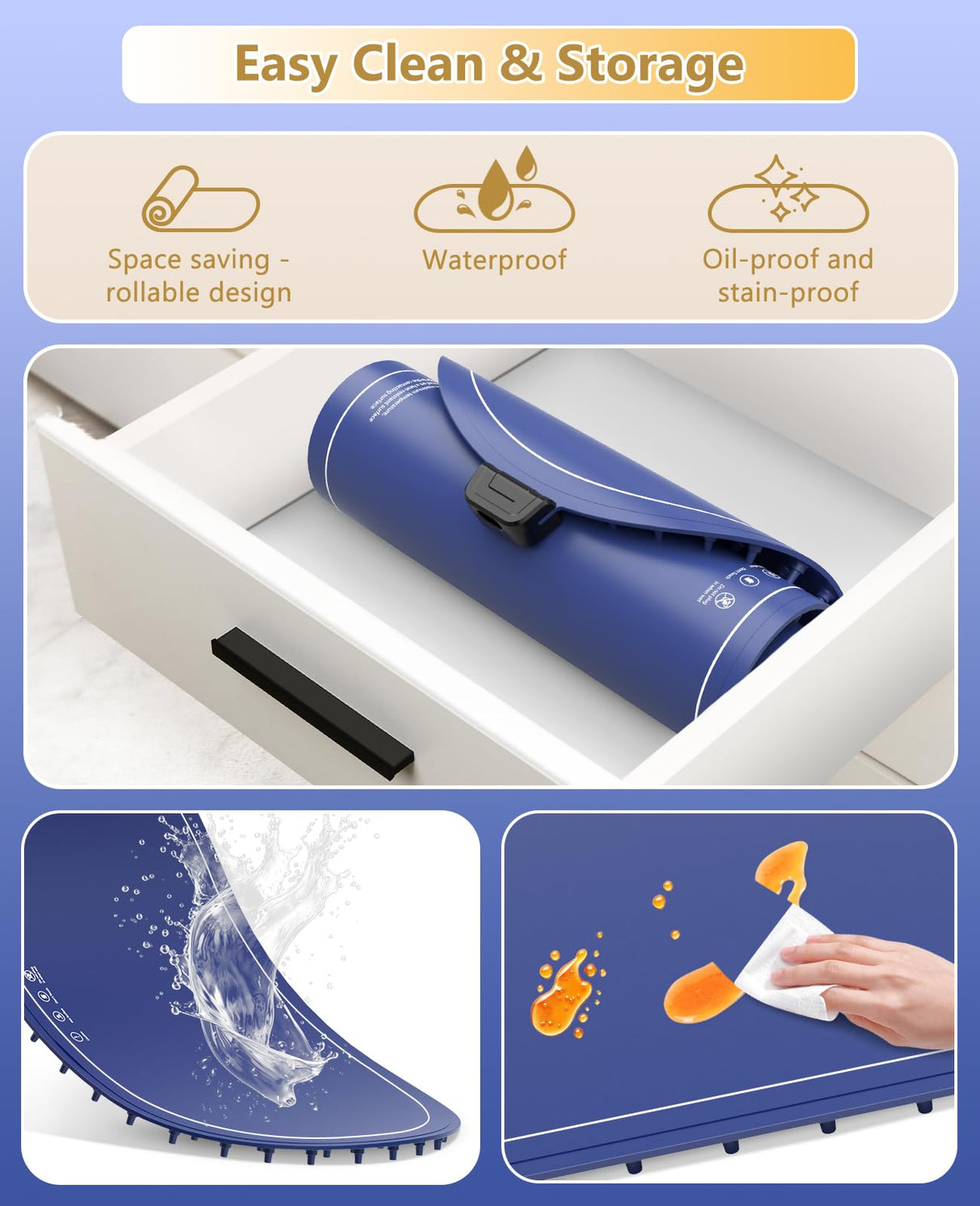 Food Warming Mats for Countertop Extra Large(XXL 36"x15"),Electric Heating Pad for Food,Roll Up Silicone Warmer Mat for Party,Christmas House Warming Gifts for Home Daily Use(Blue)