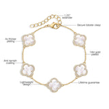 Electric Picks Icon Bracelet for Women, White Mother of Pearl Clover on 14k Gold Plated Chain Bracelet, Adjustable 6"–7.5", Stackable Everyday Jewelry, Minimalist White Bracelet Gift