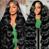 30 Inch Body Wave Lace Front Wigs Human Hair 13x6 HD Transparent Lace Front Wigs Human Hair Pre Plucked 180% Density Brazilian Virgin Hair Glueless Frontal Wigs Human Hair for Women Natural Black