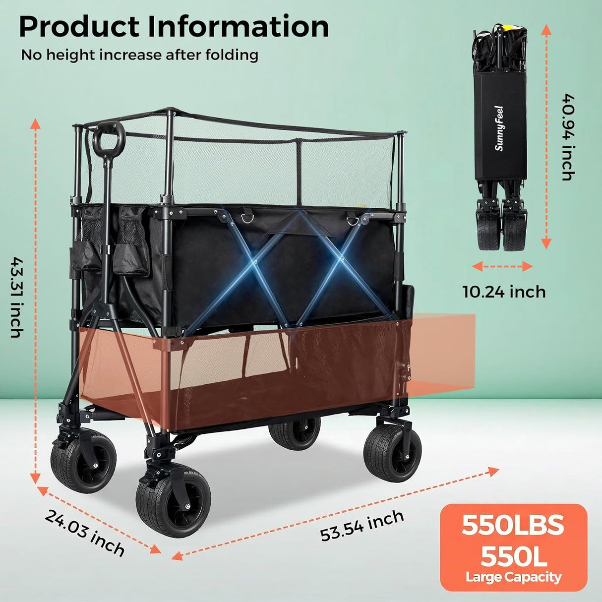 SUNNYFEEL 550L Double Decker Wagon with High Extender & Tailgate