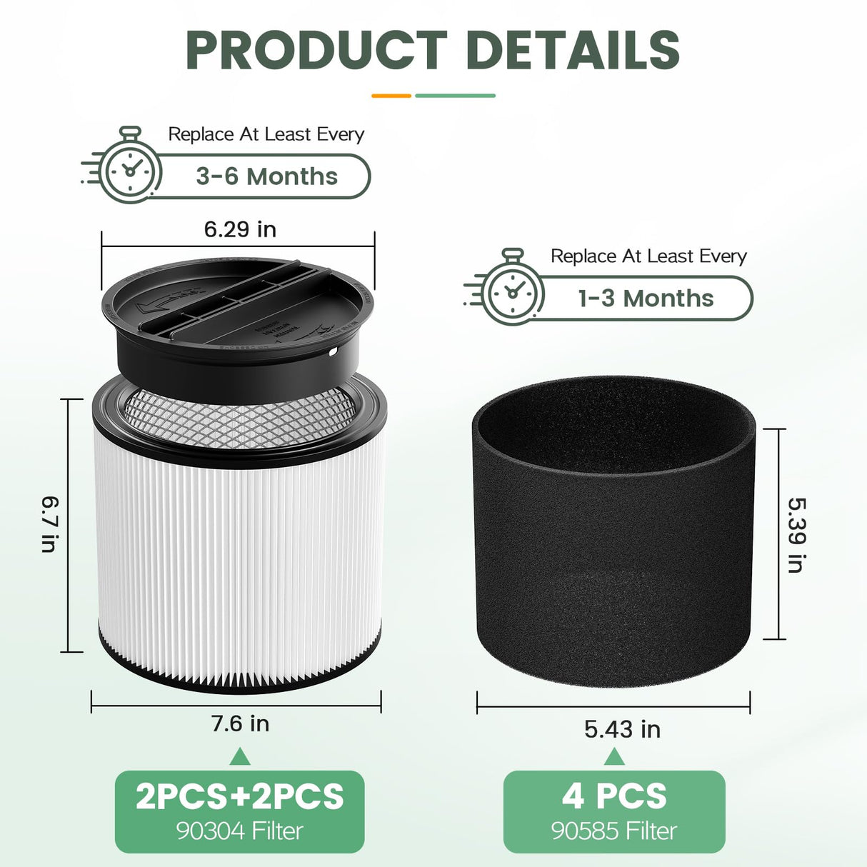 90304 Replacement Filter Kit Compatible with Shop Vac Cartridge Filter 90350 90304 90333 90585, Fits Most 5 Gallon and above Wet Dry Vacuum Cleaner (2+2+4+1)