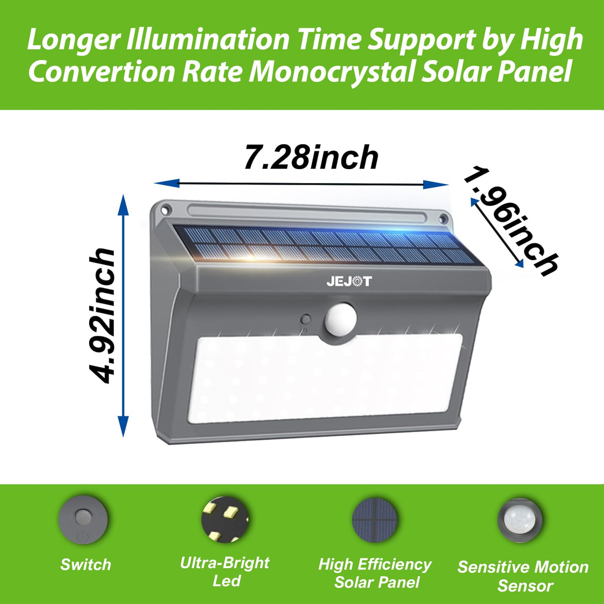 JEJOT 2 Pack Solar Motion Lights Outdoor Waterproof, 270° Wide Angle,3 Modes Solar Wall Lights, Anti Glare Solar Powered Flood Lights for Fence Garage Garden Patio Yard