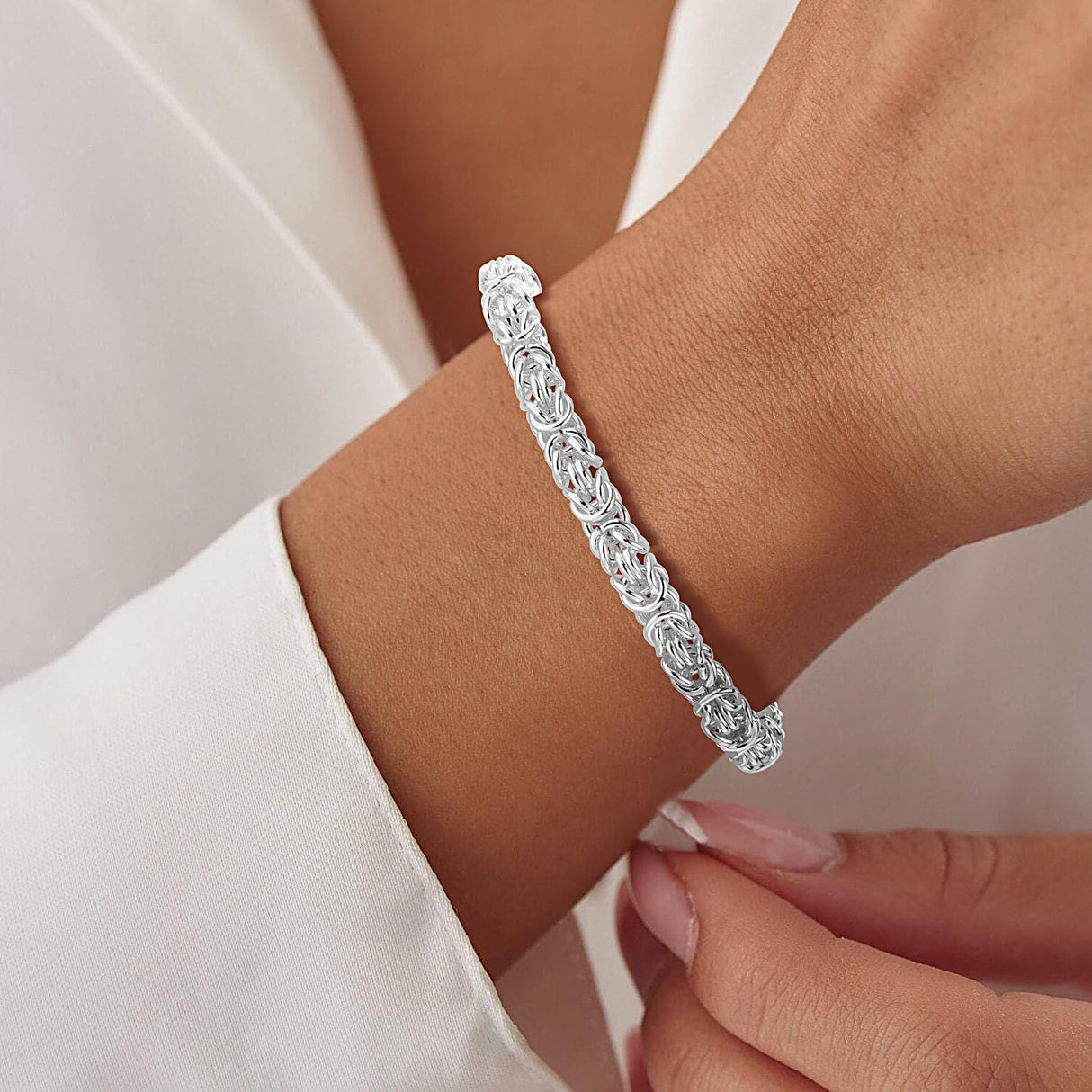 Krudan 925 Sterling Silver Byzantine Bracelet for Women Chunky Bracelets Handmade Jewelry Gifts for Her (length 7 inches)