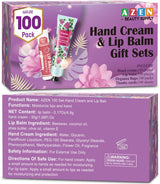 AZEN 100 Sets Hand Cream and Lip Balm Set with Organza Bag Thank You Card, Baby Shower Wedding Gifts for Guests, Bridal Souvenirs for Colleagues Employee Coworkers, Party Favor for Female Friends