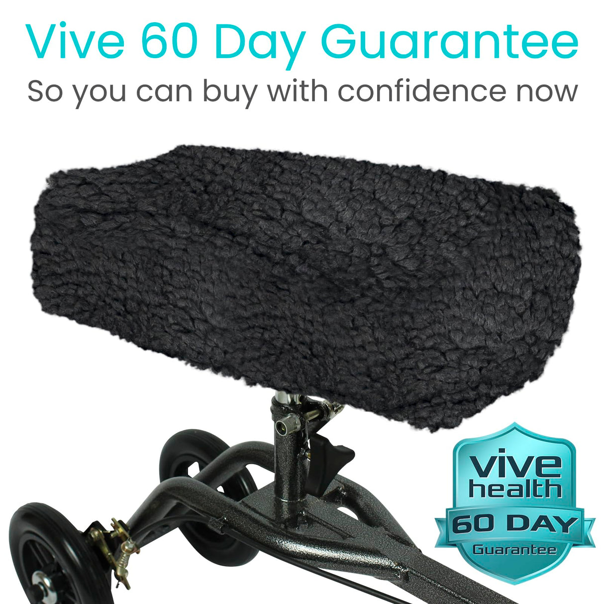 Vive Mobility Knee Scooter Pad Cover - Soft Plush Adult Sheepskin Memory Foam Cushion, Walker Accessory for Knee Roller, Padded Accessories Leg Cart Improves Comfort with Injury, Universal Fit (Black)
