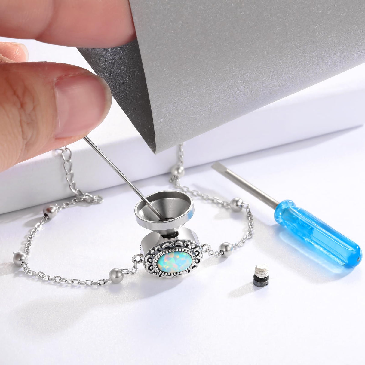 MANBU Sterling Silver Cremation Bracelet for Ashes